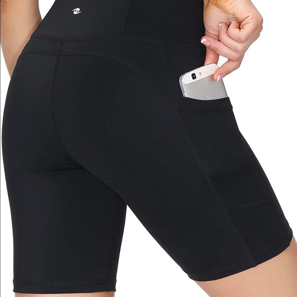 Womens 7" Biker Running Shorts High Waist Yoga Shorts with 4 Pckets Zipper